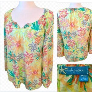 FRESH PRODUCE  M  / L Floral Gypsy Boho Long Sleeve Top Popover Blouse Colorful